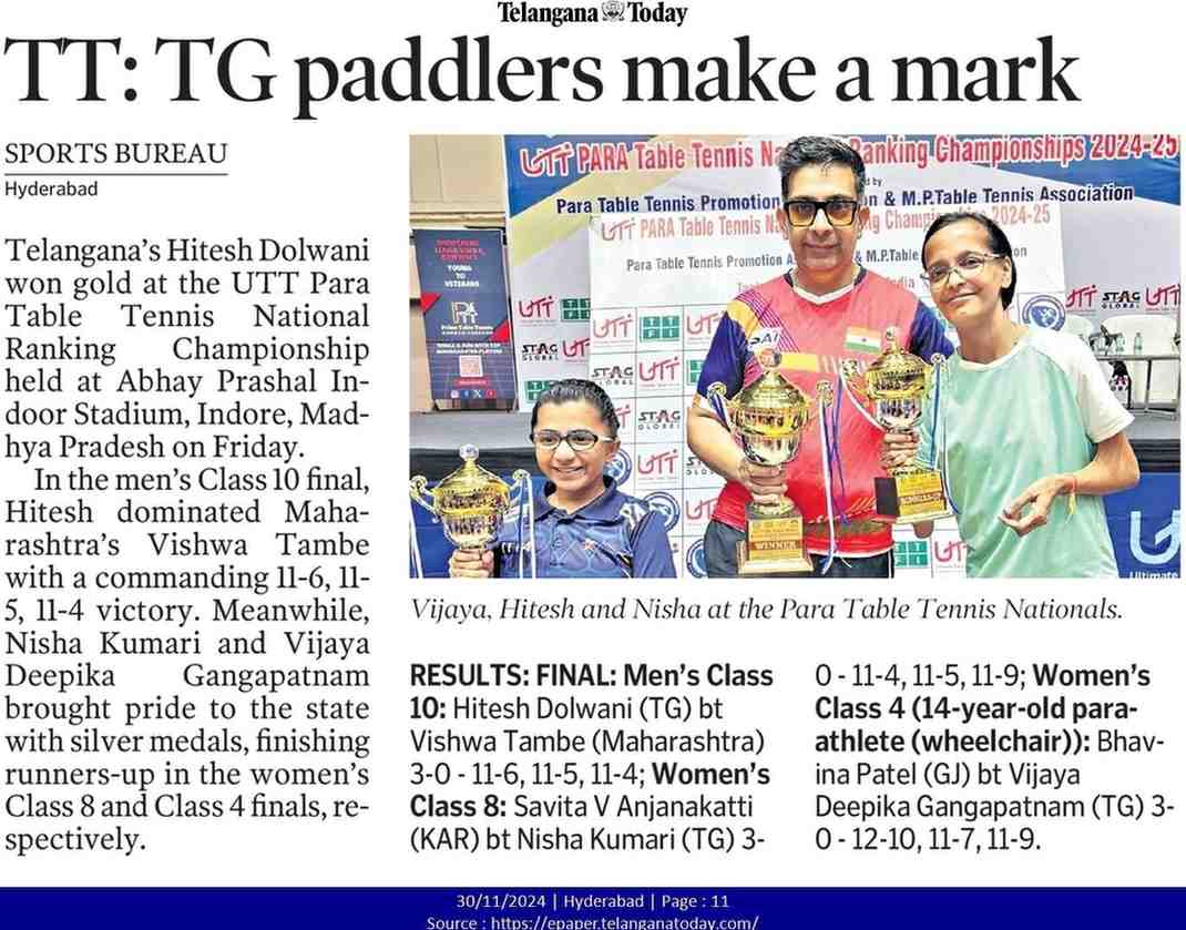 Para Table Tennis National Ranking Championship 30th November 2024