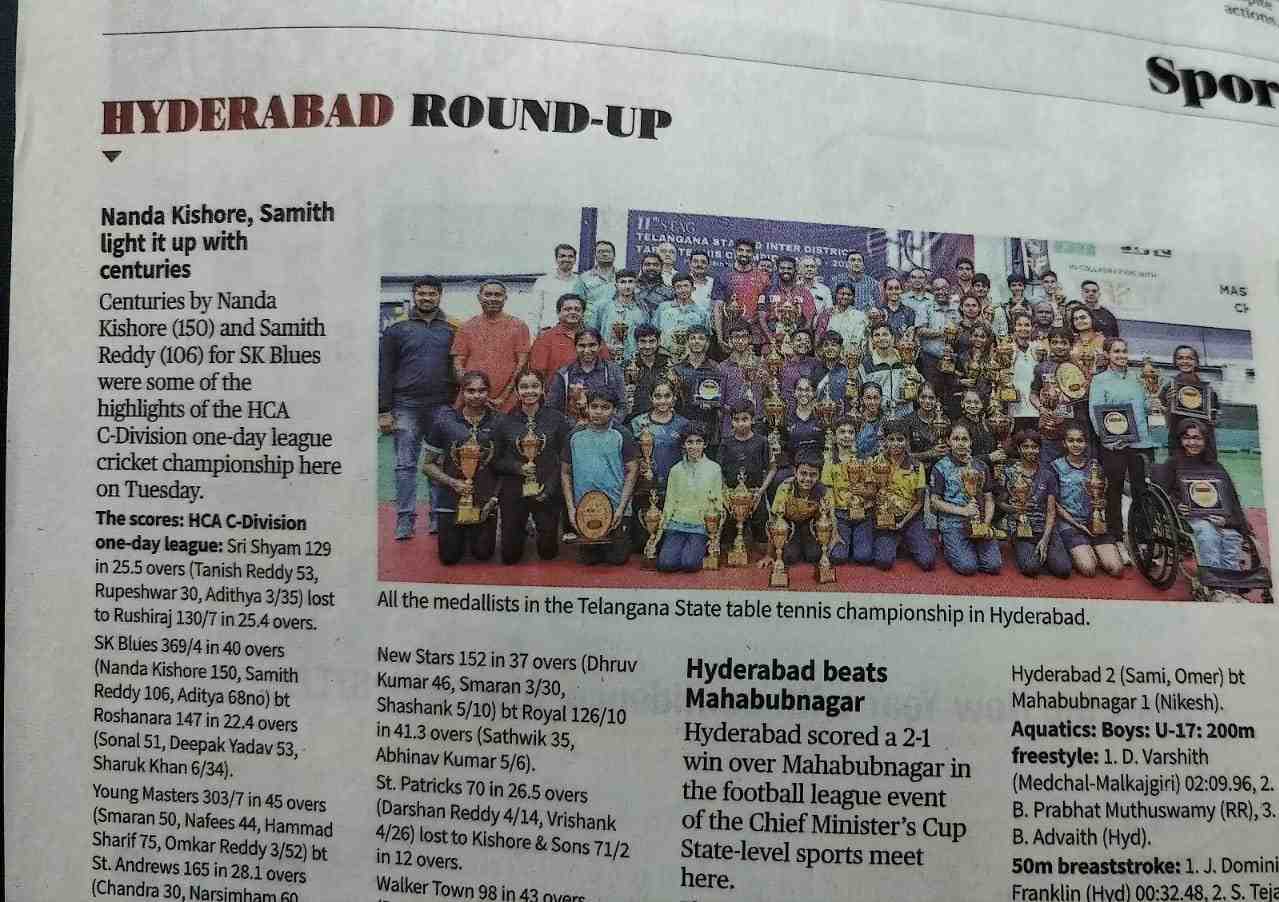 11th stag Talangana State & Inter-District Table Tennis Championsip 2025
